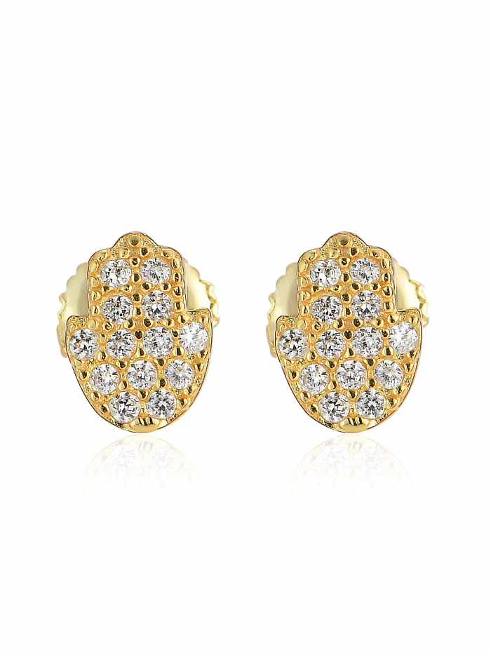 925 Sterling Silver Cubic Zirconia Hand Of Gold Dainty Stud Earring