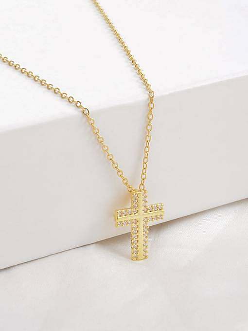 Brass Cubic Zirconia Cross Dainty Necklace