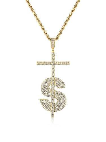 Brass Cubic Zirconia Hip Hop Fashion Musical Letter Pendant Necklace