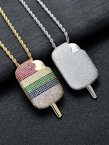 Latón Cubic Zirconia Multi Color Helado Hip Hop Collar