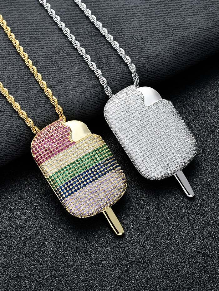 Brass Cubic Zirconia Multi Color Ice cream Hip Hop Necklace