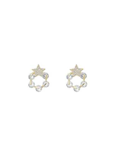 Brass Cubic Zirconia Flower Dainty Stud Earring