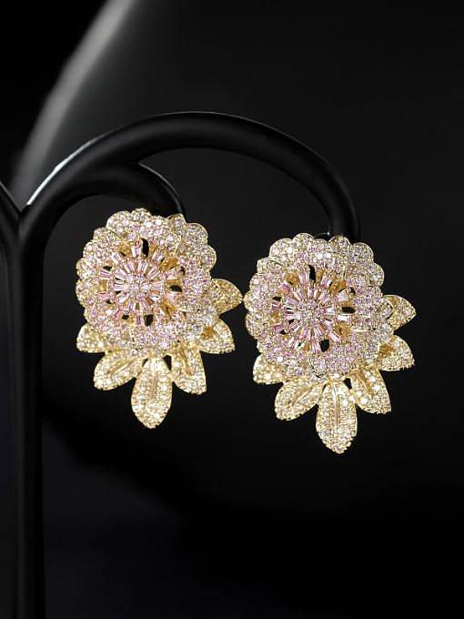 Brass Cubic Zirconia Flower Luxury Stud Earring