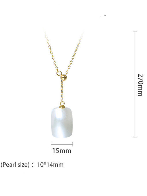 Brass Shell Pearl Minimalist Geometric Earring and Necklace Set