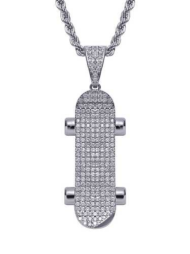 Brass Cubic Zirconia Skateboard Hip Hop Necklace