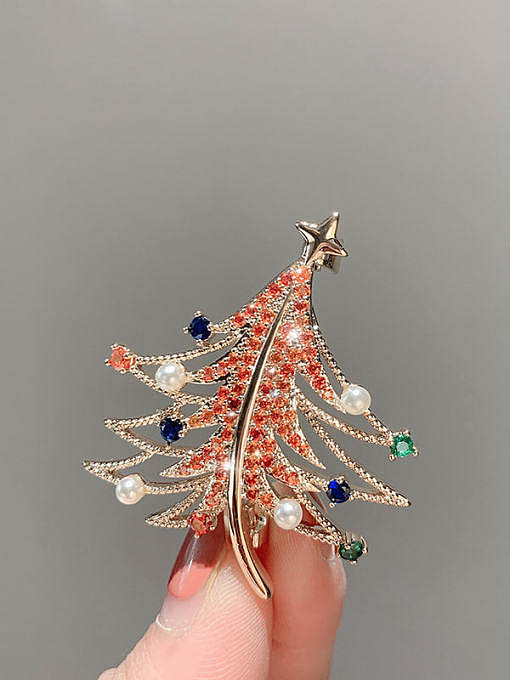 Broche de luxo de árvore de esmalte de zircônia cúbica de latão