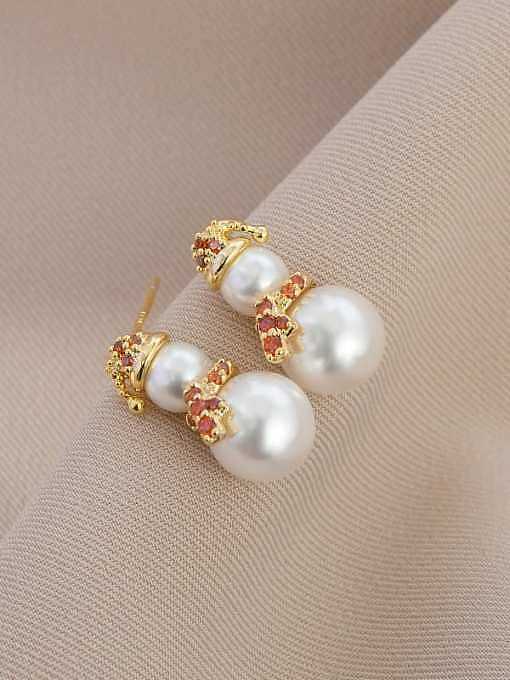 Brass Imitation Pearl Snowman Dainty Stud Earring