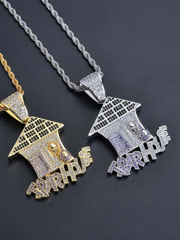 Collier Hip Hop Maison en Laiton Cubic Zirconia
