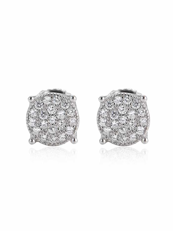 925 Sterling Silver Cubic Zirconia Round Minimalist Stud Earring