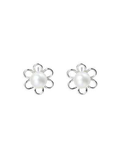 Boucles d'oreilles minimalistes en laiton avec perle d'eau douce et fleur