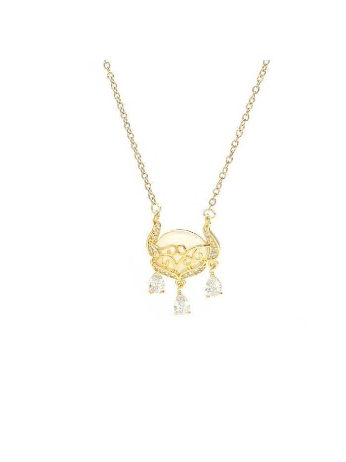 Brass Cats Eye Tassel Dainty Necklace