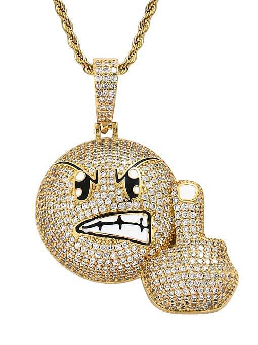Brass Cubic Zirconia angry expression Hip Hop Necklace