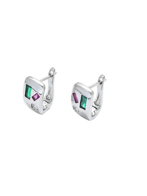Brass Cubic Zirconia Geometric Minimalist Huggie Earring