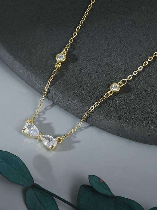 Collier Dainty Bowknot Rose en Laiton Cubic Zirconia