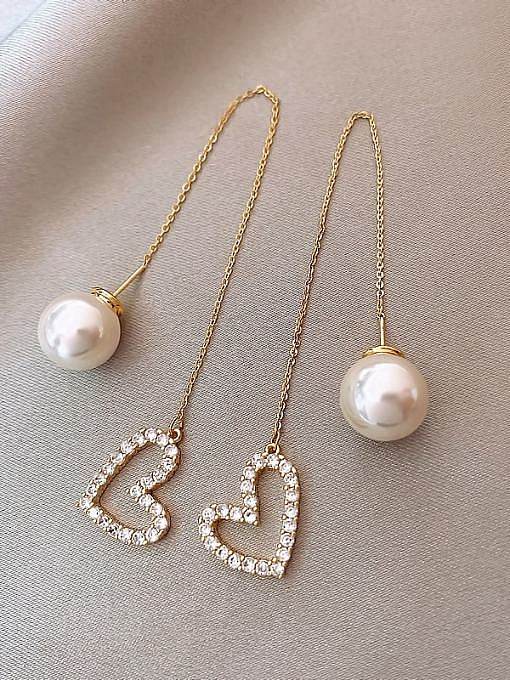 Brass Imitation Pearl Heart Dainty Threader Earring