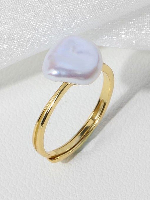 Brass Freshwater Pearl Irregular Minimalist Band Ring