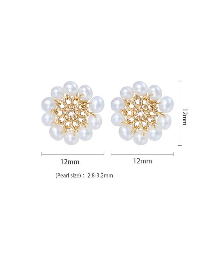 Brass Freshwater Pearl Flower Cute Stud Earring