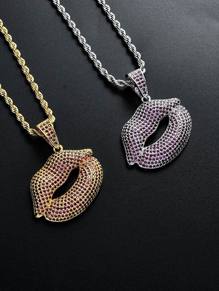 Brass Cubic Zirconia Mouth Hip Hop Necklace