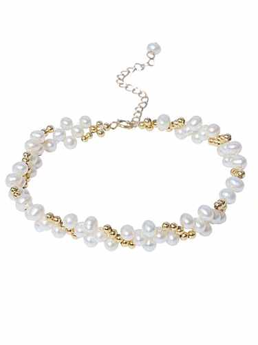 Bracelet perlé vintage en laiton avec perle d'eau douce et fleur
