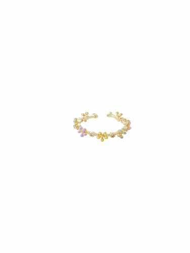 Zierlicher Messing-Emaille-Ring mit kubischer Zirkonia-Blume