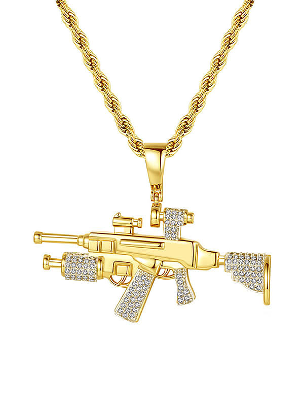 Brass Gun Cubic Zirconia Hip Hop Necklace