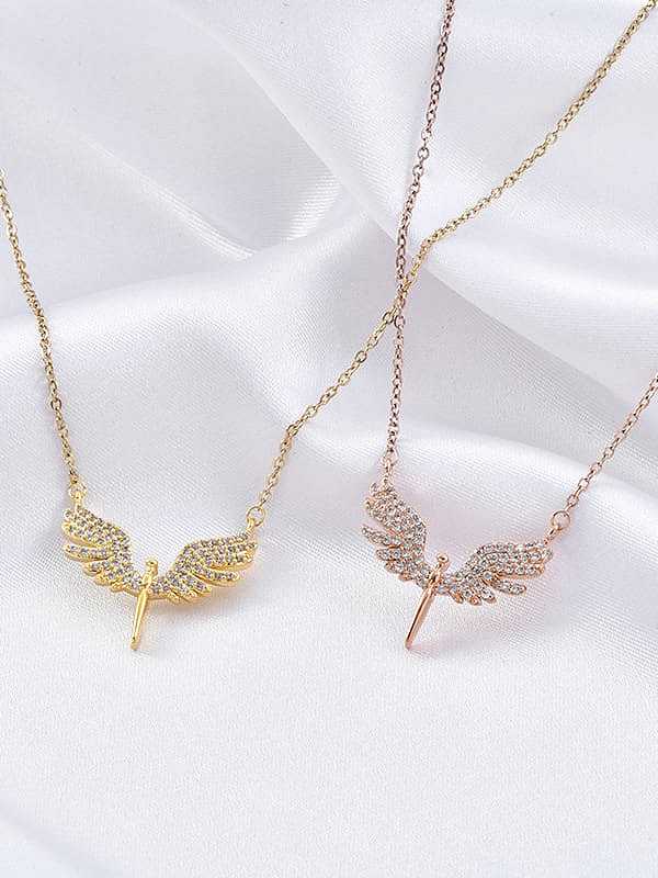 Brass Cubic Zirconia Wing Dainty Necklace