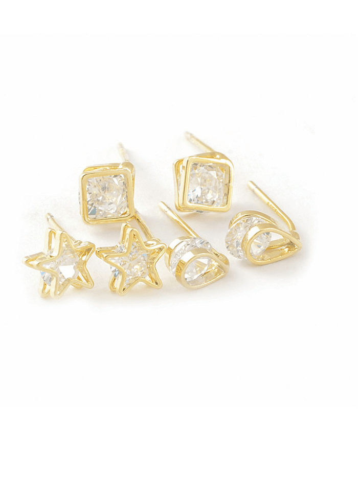 Brass Cubic Zirconia Geometric Minimalist Stud Earring Set