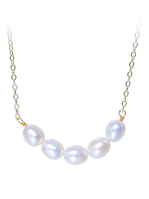 Brass Freshwater Pearl Oval Minimalist Necklace