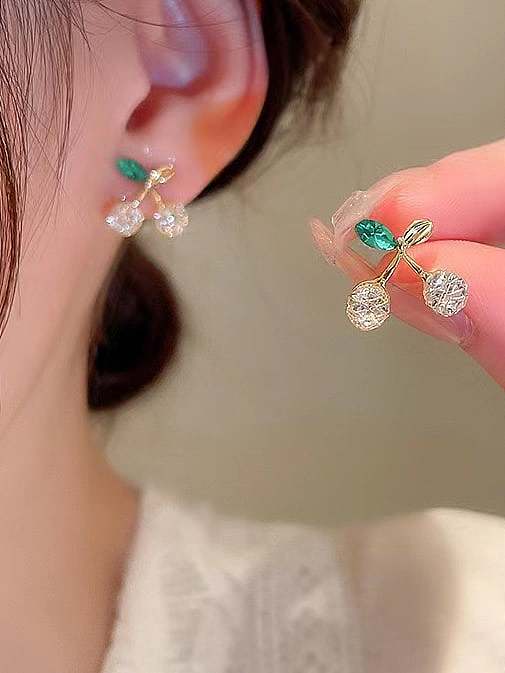 Brass Cubic Zirconia Friut Dainty Stud Earring