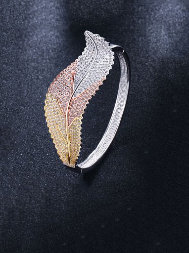 Pulseira pulseira de luxo de folha de zircônia cúbica de latão