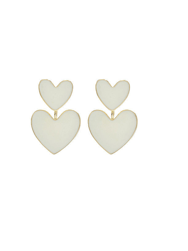 Brinco de gota minimalista de coração esmaltado em latão