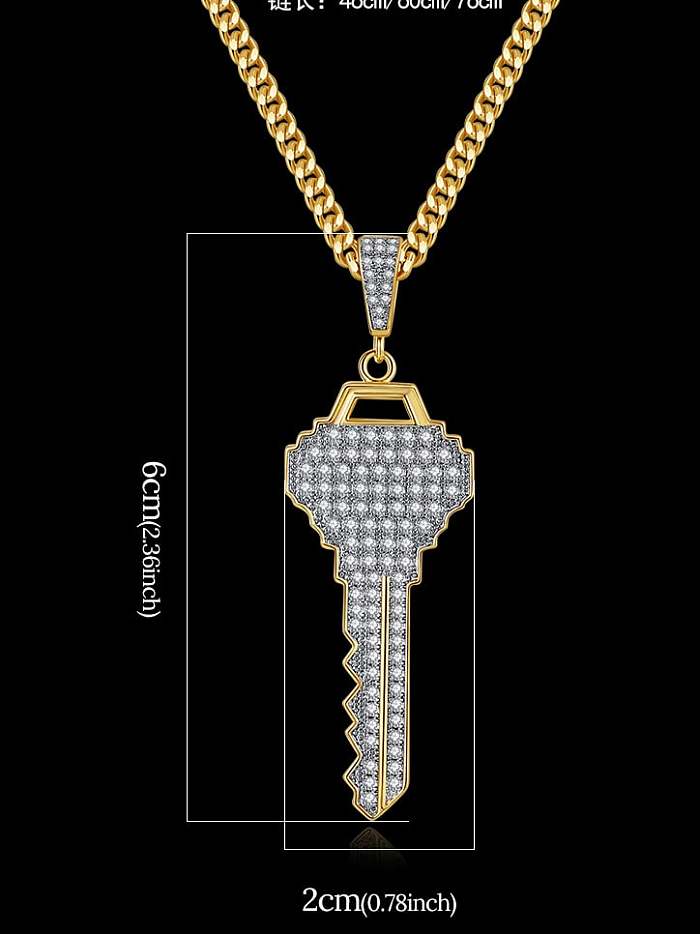 Brass Cubic Zirconia Key Hip Hop Necklace