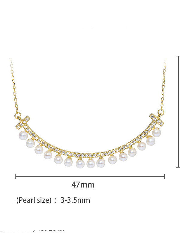 925 Sterling Silver Freshwater Pearl Geometric Minimalist Necklace