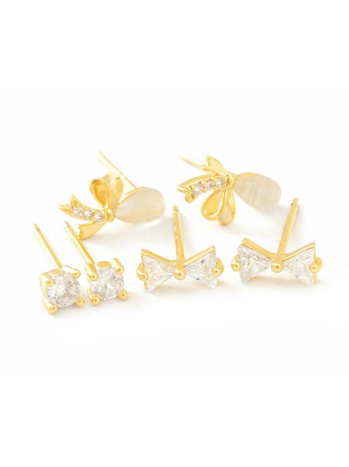 Brass Cubic Zirconia Bowknot Minimalist Stud Earring