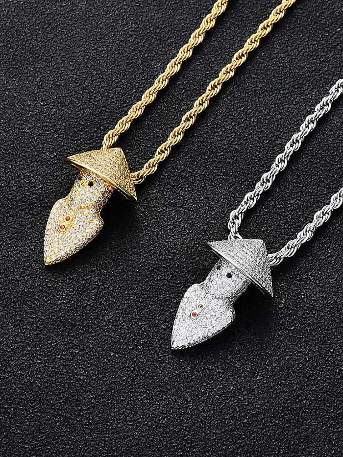 Brass Cubic Zirconia Hat Hip Hop Necklace