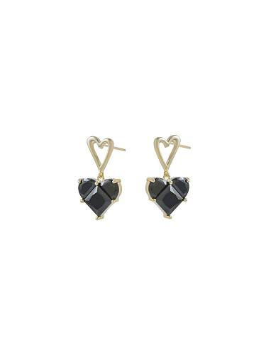Brass Cubic Zirconia Black Heart Dainty Stud Earring