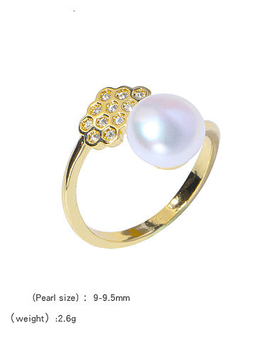 Brass Freshwater Pearl Flower Cute Band Ring
