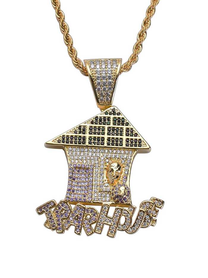 Collier Hip Hop Maison en Laiton Cubic Zirconia