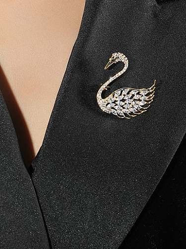 Brass Cubic Zirconia Swan Luxury Brooch