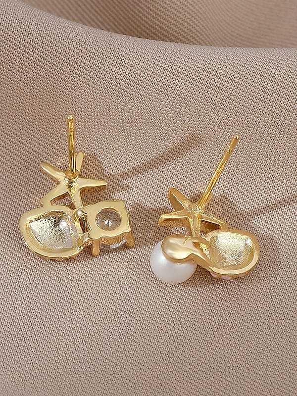 Brass Cubic Zirconia Enamel shell Dainty Stud Earring