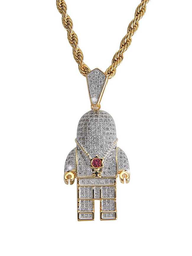 Brass Cubic Zirconia Astronaut Hip Hop Necklace