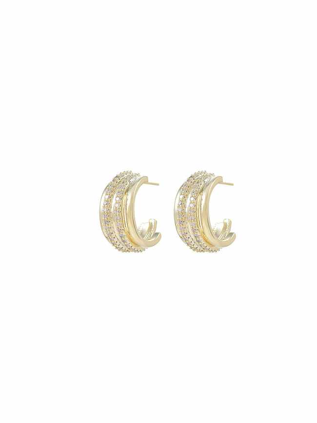 Brass Cubic Zirconia Geometric Trend Stud Earring