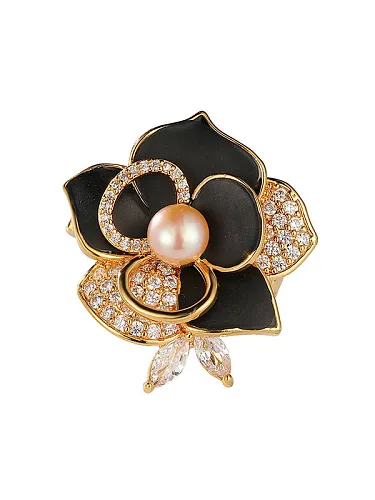 Brass Cubic Zirconia Enamel Flower Trend Brooch