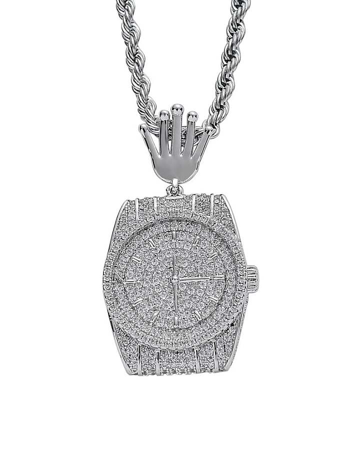 Brass Cubic Zirconia Geometric Dial Hip Hop Necklace