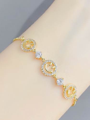 Brass Cubic Zirconia Smiley Dainty Adjustable Bracelet