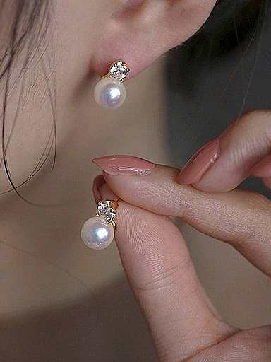 Brass Imitation Pearl Geometric Minimalist Stud Earring