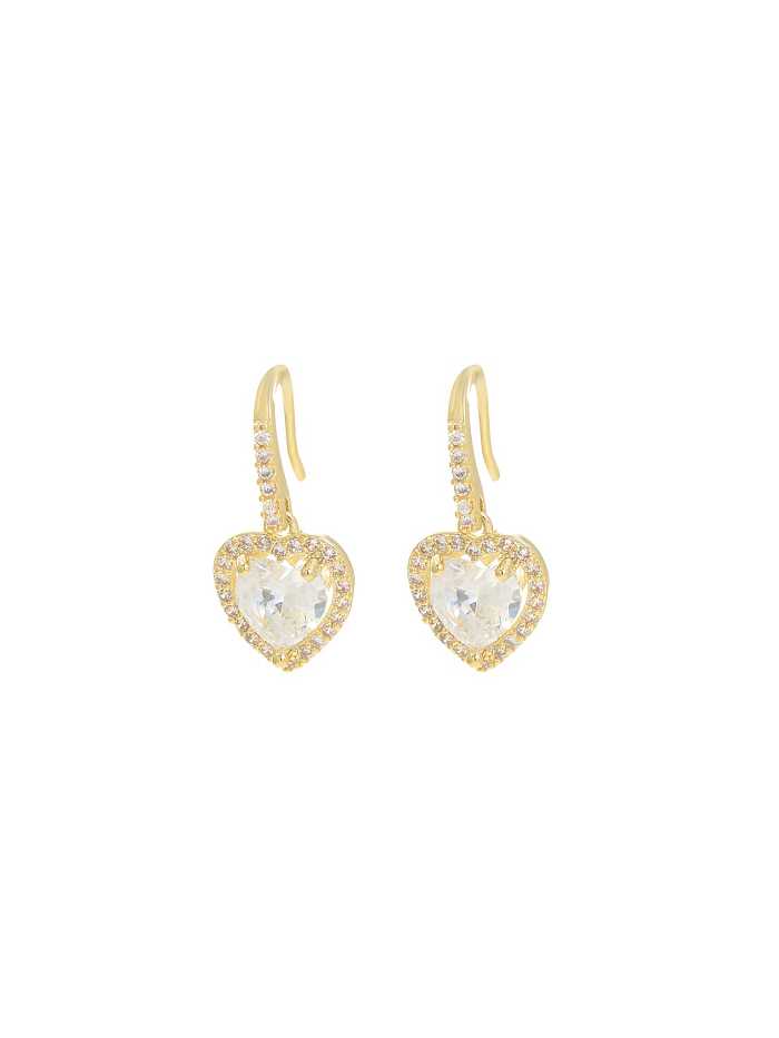 Brass Cubic Zirconia Heart Dainty Stud Earring