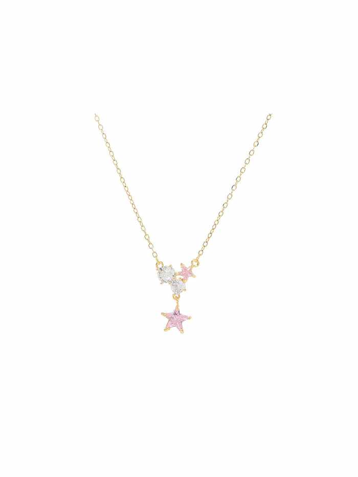 Brass Cubic Zirconia Pink Star Dainty Necklace