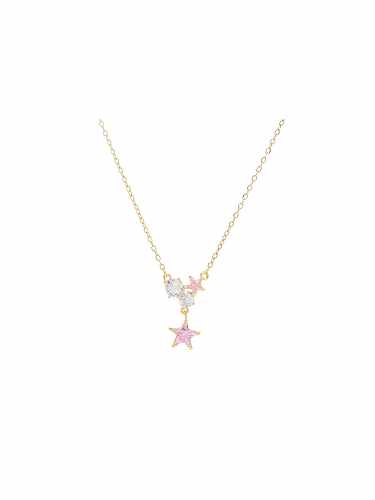 Brass Cubic Zirconia Pink Star Dainty Necklace