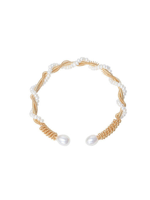 Bracelet manchette minimaliste irrégulier en laiton avec perle d'eau douce